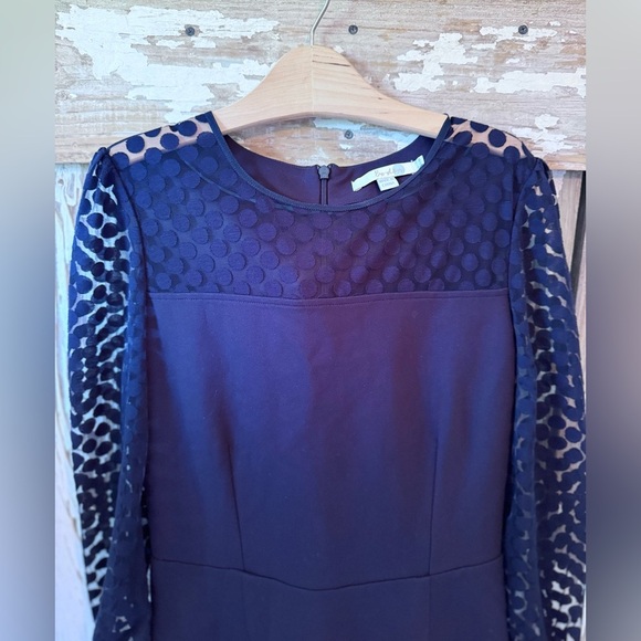 BODEN Electra Ponte Knit Midi Dress Navy Blue Polka Dot Semi Sheer Upper size 8 - Picture 6 of 11